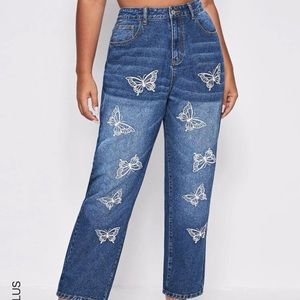 SHEIN high waisted butterfly print jeans